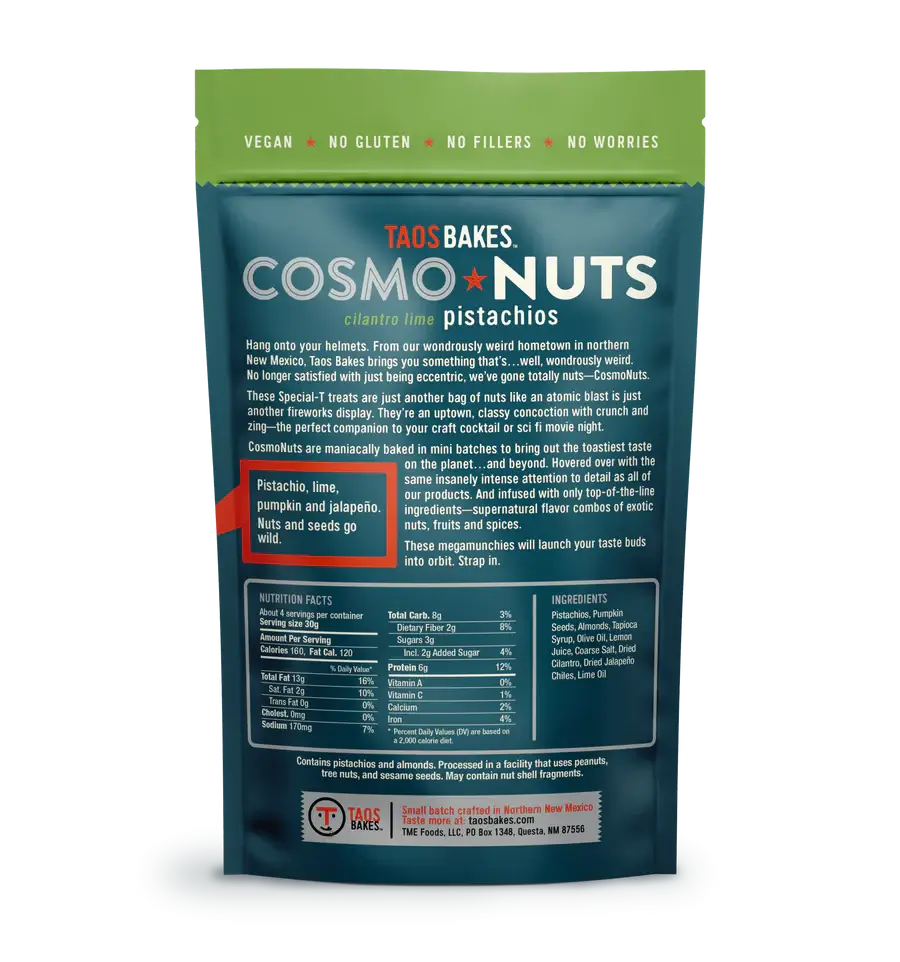 Taos Bakes | COSMONUTS - CILANTRO LIME PISTACHIOS