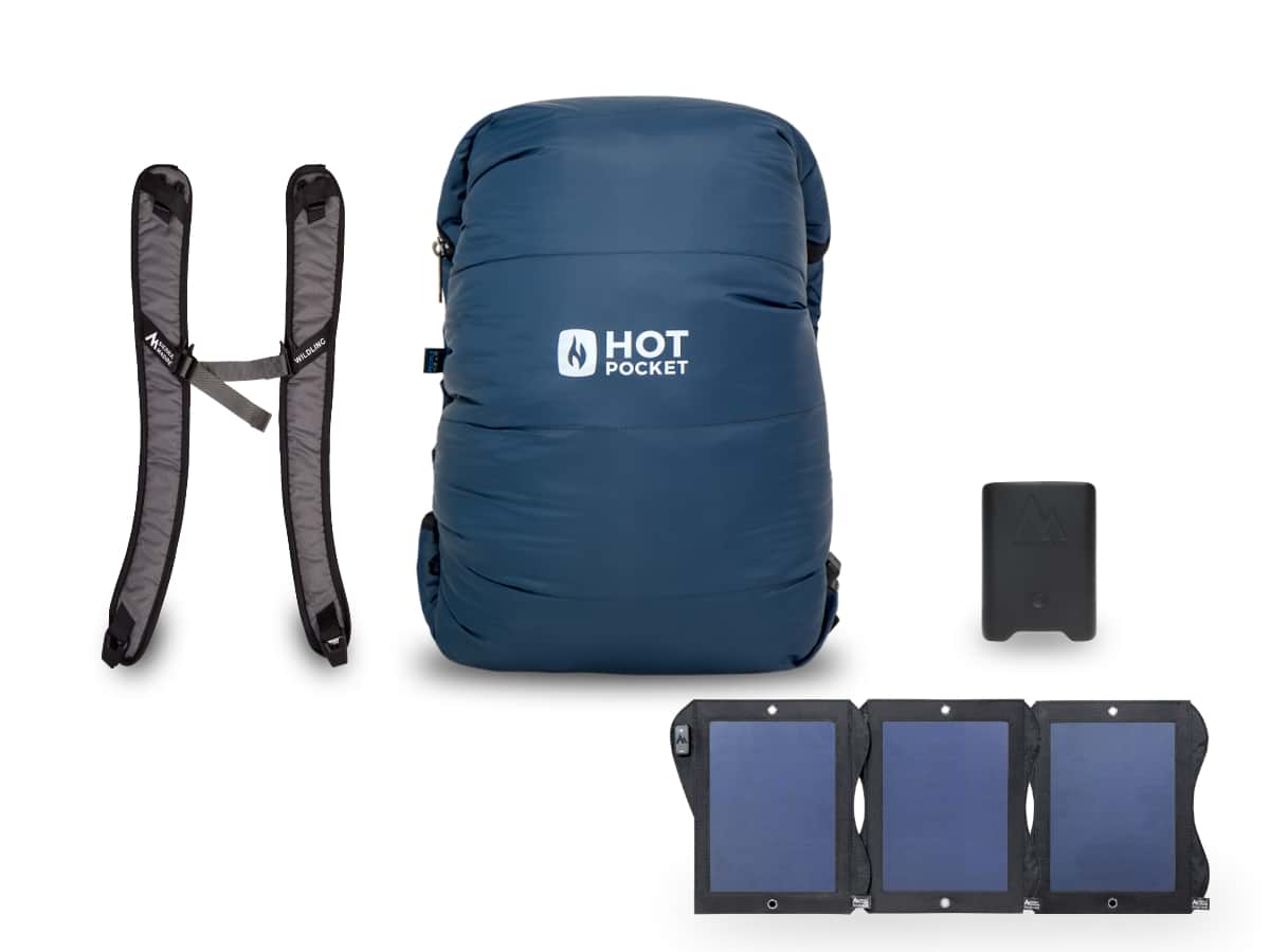 Hot Pocket | Instant Warmth Anywhere  Large + Strap Pack / Power Pack UL (High Performance Light Weight). / Solar System 21watt