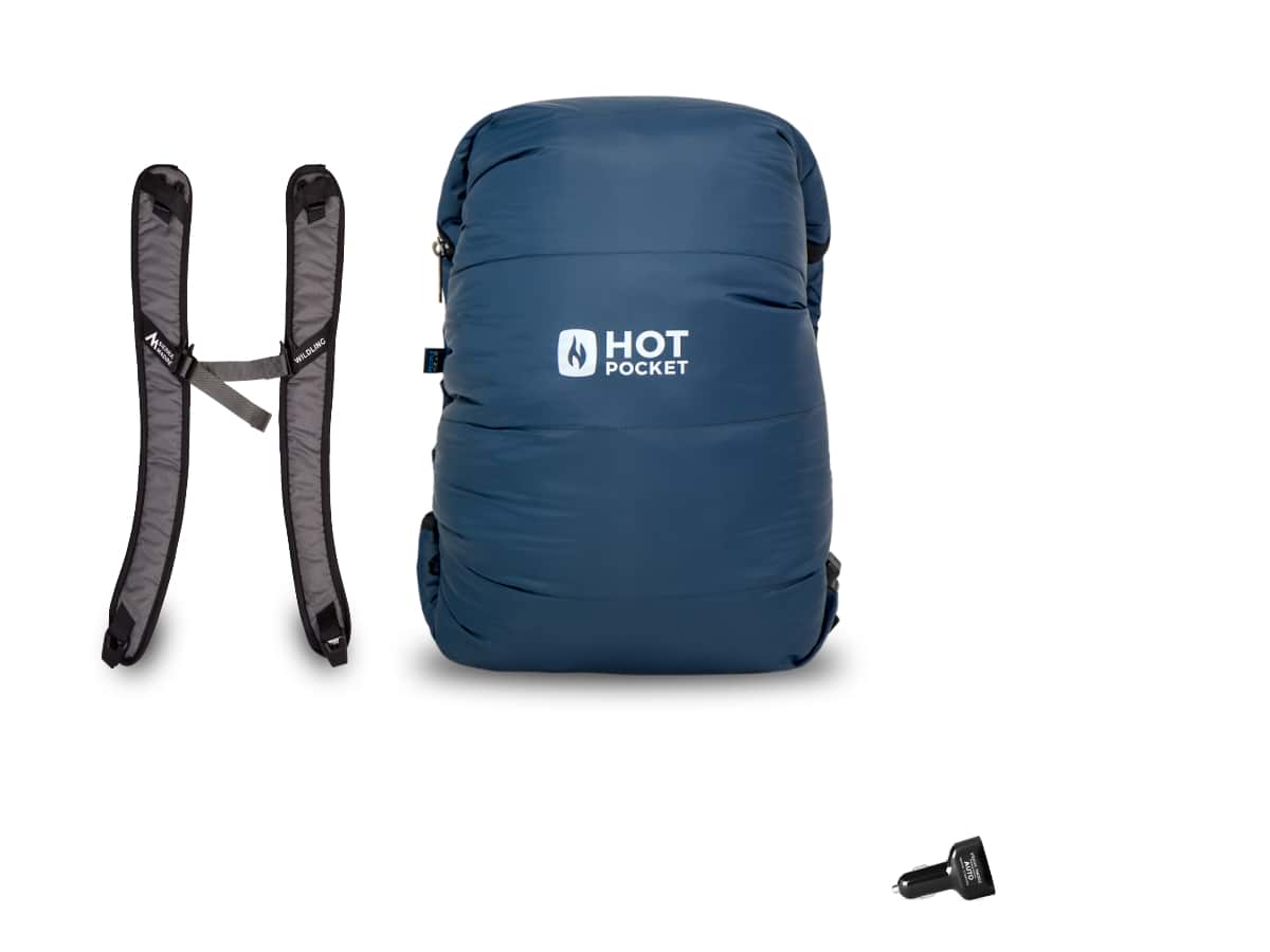 Hot Pocket | Instant Warmth Anywhere  Large + Strap Pack / No I'll use my own USBC battery. / Auto Charger for Car
