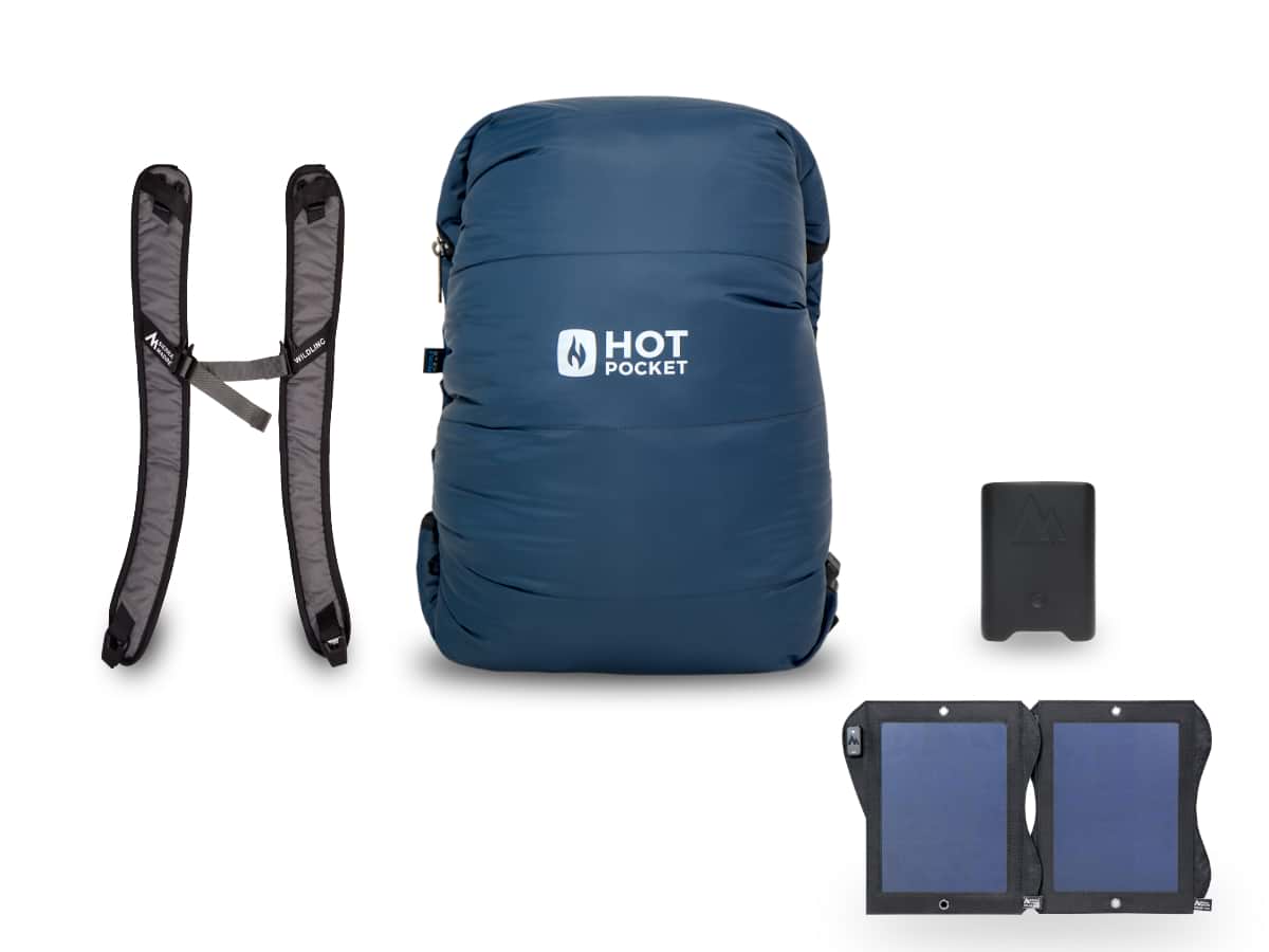 Hot Pocket | Instant Warmth Anywhere  Large + Strap Pack / Power Pack UL (High Performance Light Weight). / Solar System 14watt