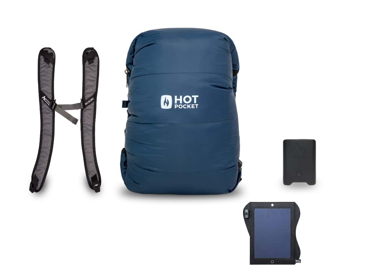 Hot Pocket | Instant Warmth Anywhere  Large + Strap Pack / Power Pack UL (High Performance Light Weight). / Solar System 7watt (Lightest)