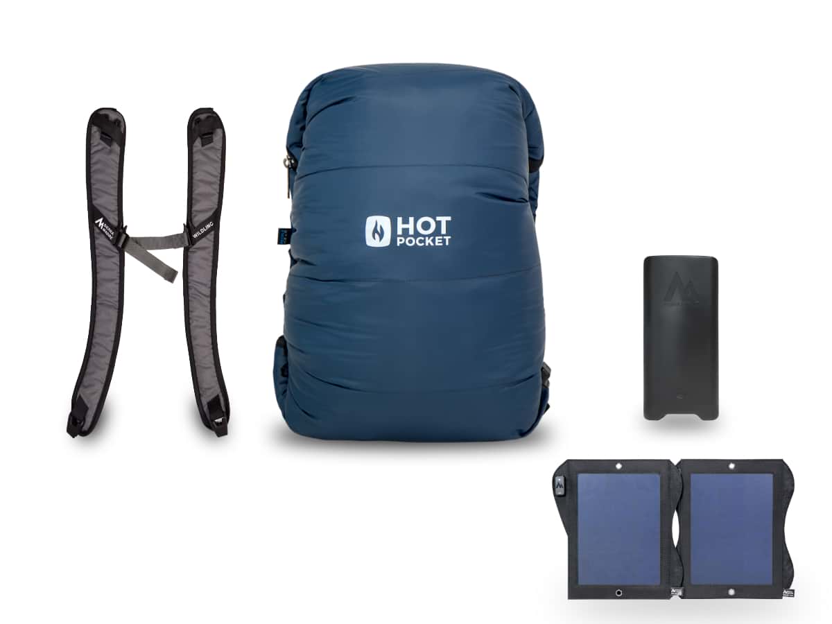 Hot Pocket | Instant Warmth Anywhere  Large + Strap Pack / Power Pack XL (High Performance Long Duration) / Solar System 14watt