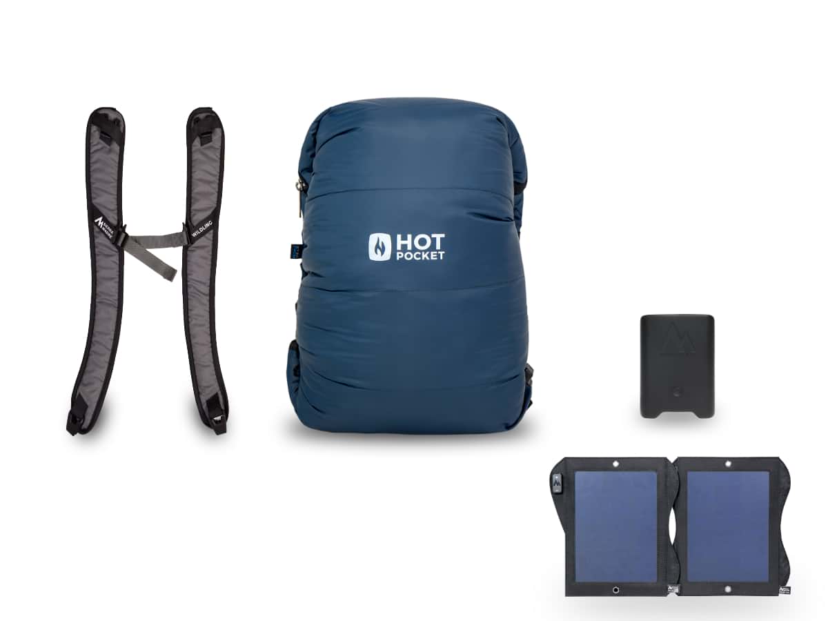 Hot Pocket | Instant Warmth Anywhere  Medium + Strap Pack / Power Pack UL (High Performance Light Weight). / Solar System 14watt