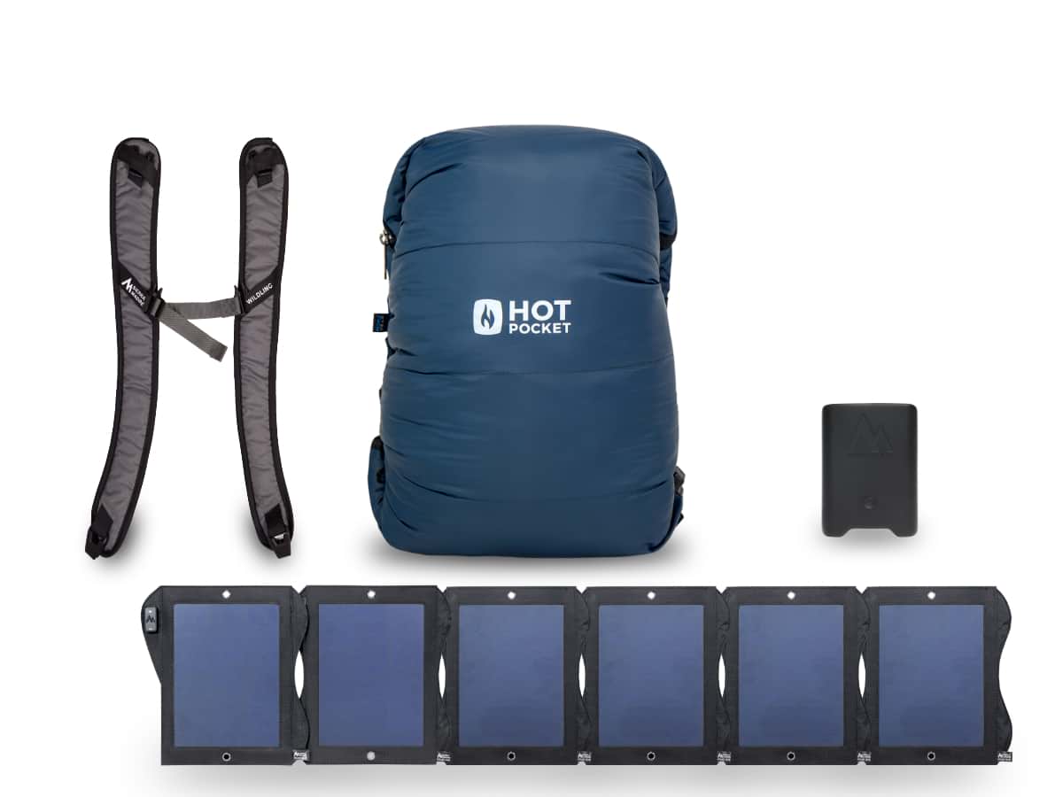 Hot Pocket | Instant Warmth Anywhere  Medium + Strap Pack / Power Pack UL (High Performance Light Weight). / Solar System 42watt (Fastest)