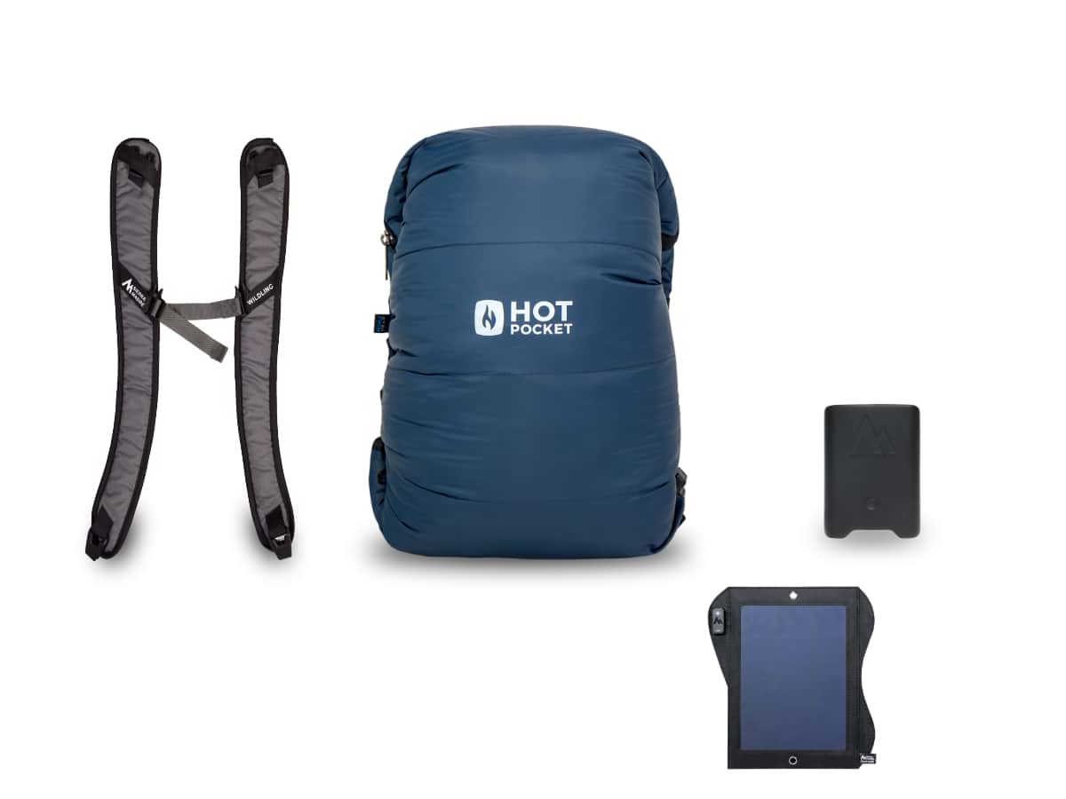 Hot Pocket | Instant Warmth Anywhere  Medium + Strap Pack / Power Pack UL (High Performance Light Weight). / Solar System 7watt (Lightest)