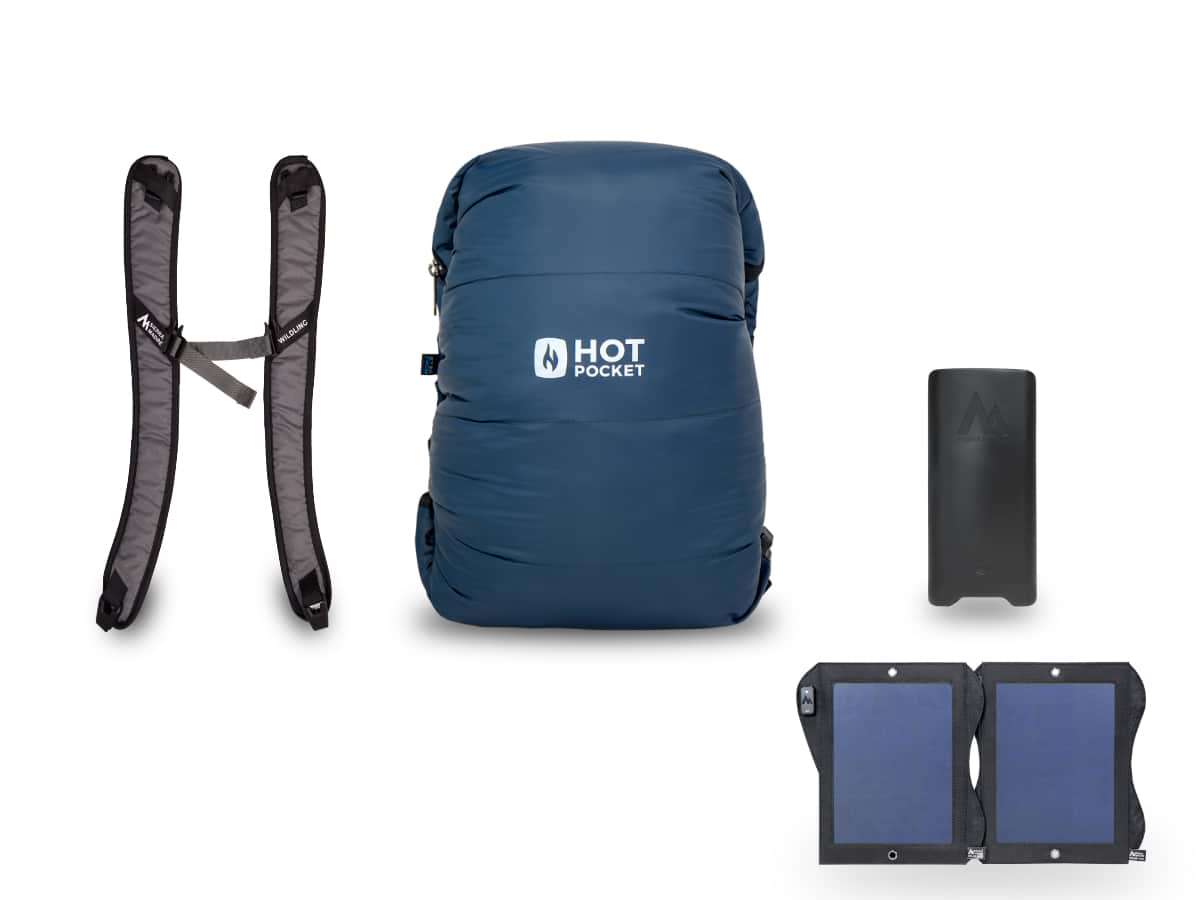 Hot Pocket | Instant Warmth Anywhere  Medium + Strap Pack / Power Pack XL (High Performance Long Duration) / Solar System 14watt