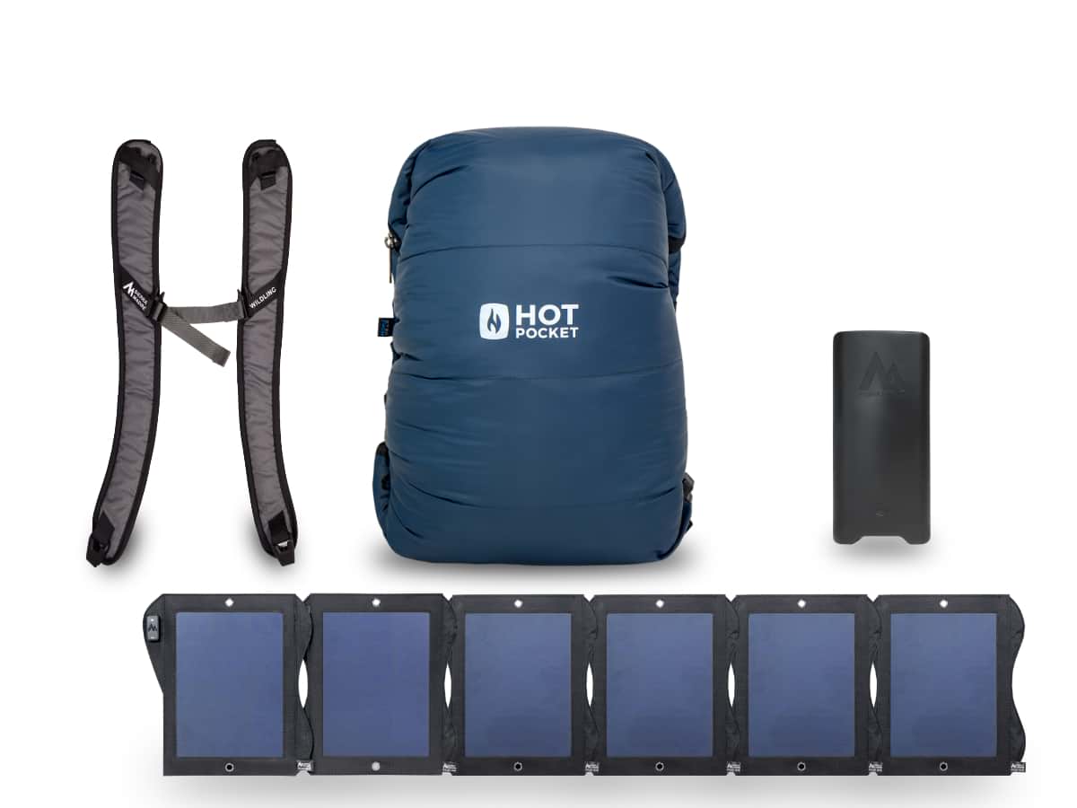 Hot Pocket | Instant Warmth Anywhere  Medium + Strap Pack / Power Pack XL (High Performance Long Duration) / Solar System 42watt (Fastest)