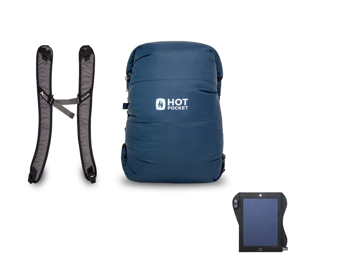 Hot Pocket | Instant Warmth Anywhere  Medium + Strap Pack / No I'll use my own USBC battery. / Solar System 7watt (Lightest)
