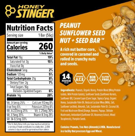 Honey Stinger | Peanut Sunflower Nut + Seed Bar Box of 12