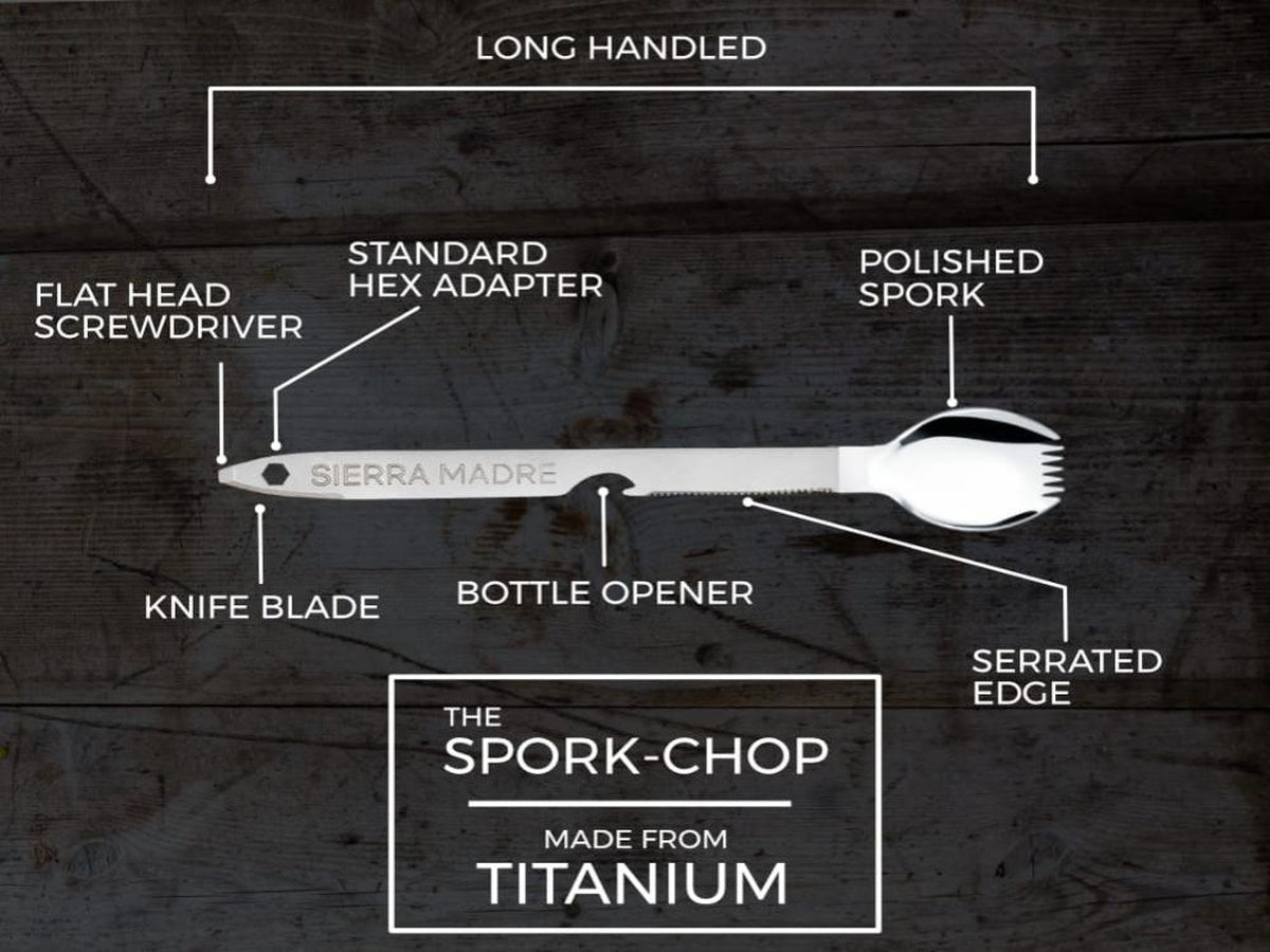 Spork Chop | Titanium Long Handled 7 in 1 Camp Utensil