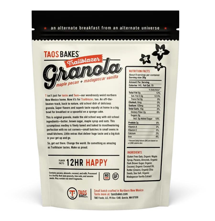 Taos Bakes | TRAILBLAZER GRANOLA - MAPLE PECAN + MADAGASCAR VANILLA